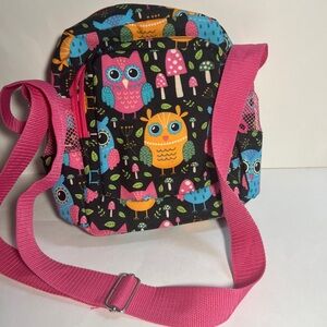Whimsical Pink and Black Owl Print Messenger Bag